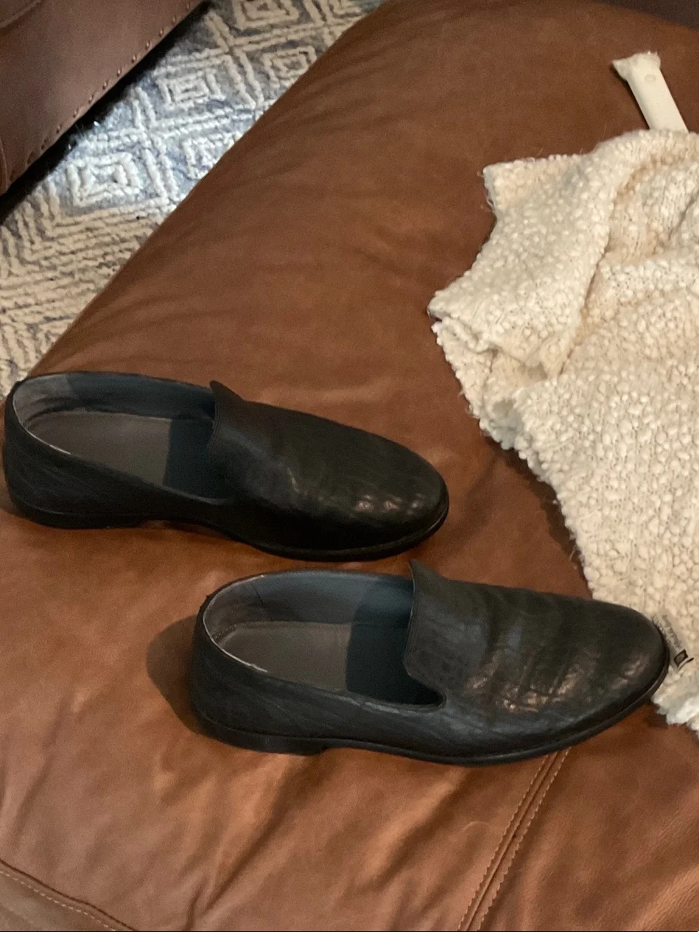 Tecovas Black Leather Slip-On Loafers with Textured Finish